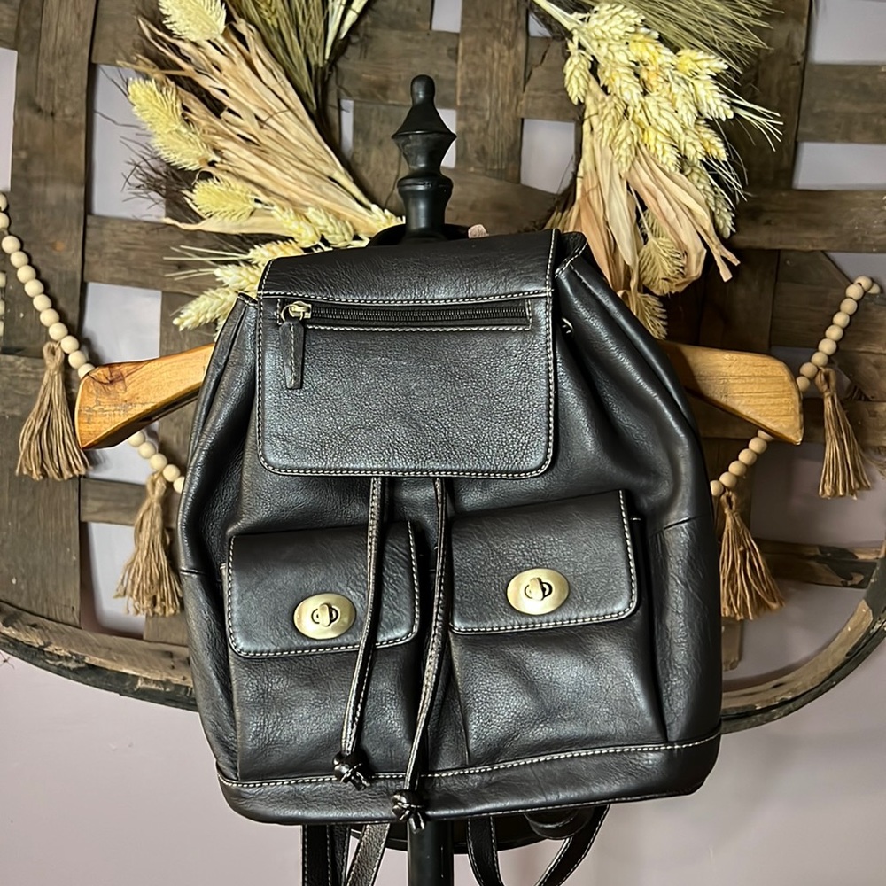 Genuine Leather Hillard & Hanson bucket bag backpack shoulder purse Y2K 90s